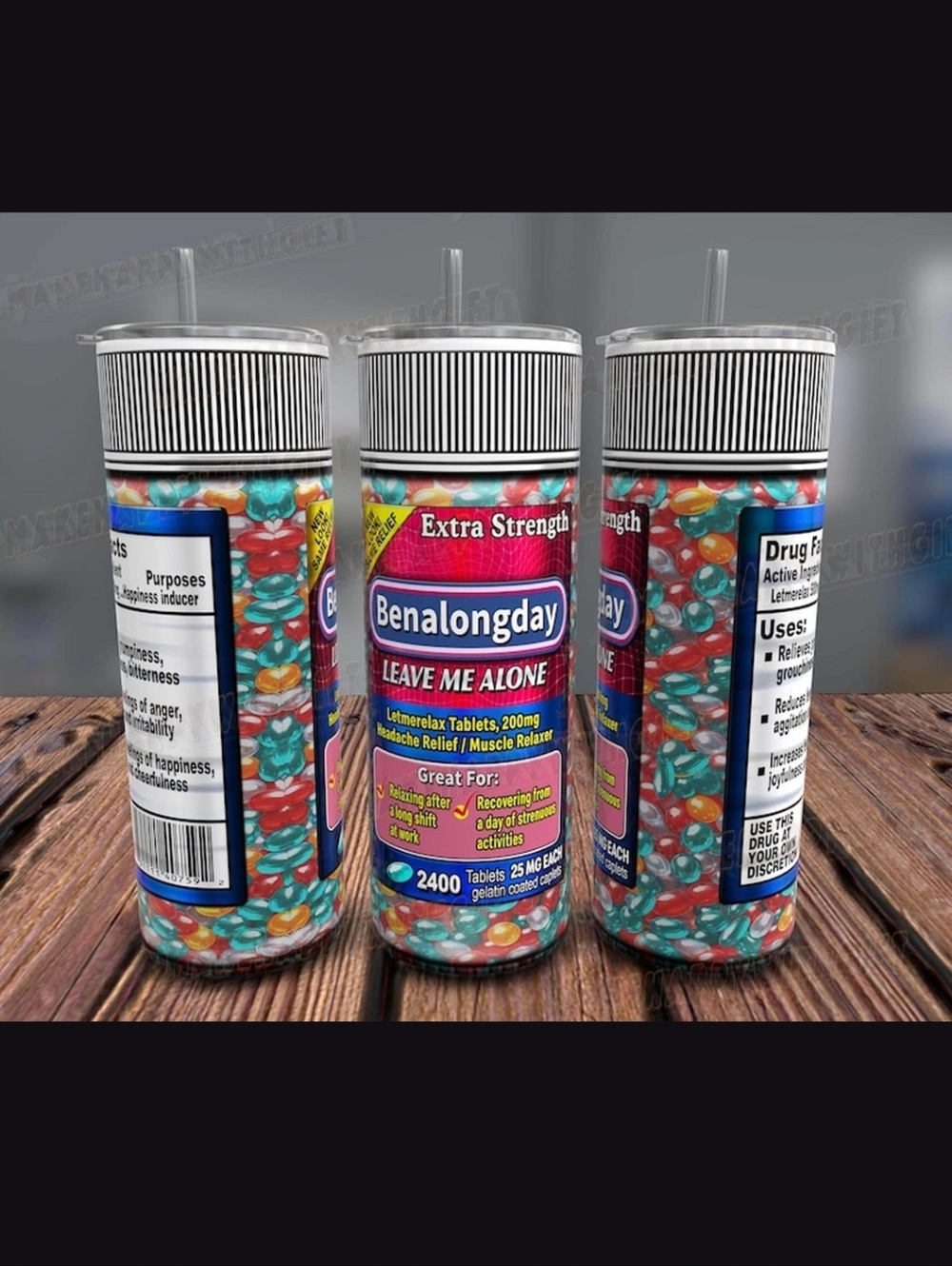 Sublimation Multicolor Red Blue Pill Bottle Tumbler Benalongday